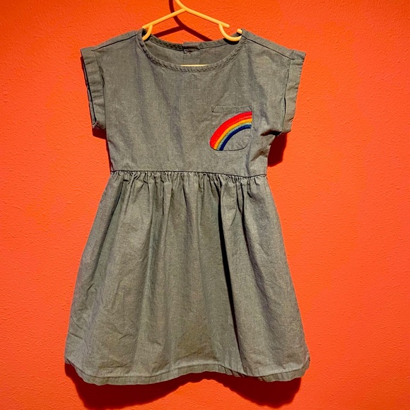 BEAUTIFUL! GYMBOREE 5T DENIM RAINBOW DRESS - Picture 1 of 3